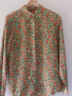 Orvis 100% Silk Floral Poppy Print Button Down Shirt - Size 10